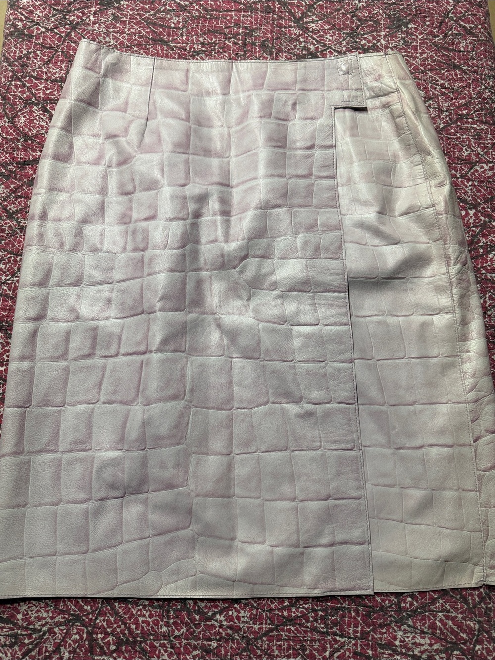 Danier Croc-Embossed Leather Pencil Skirt in Pale Pink; super soft. Fully lined.